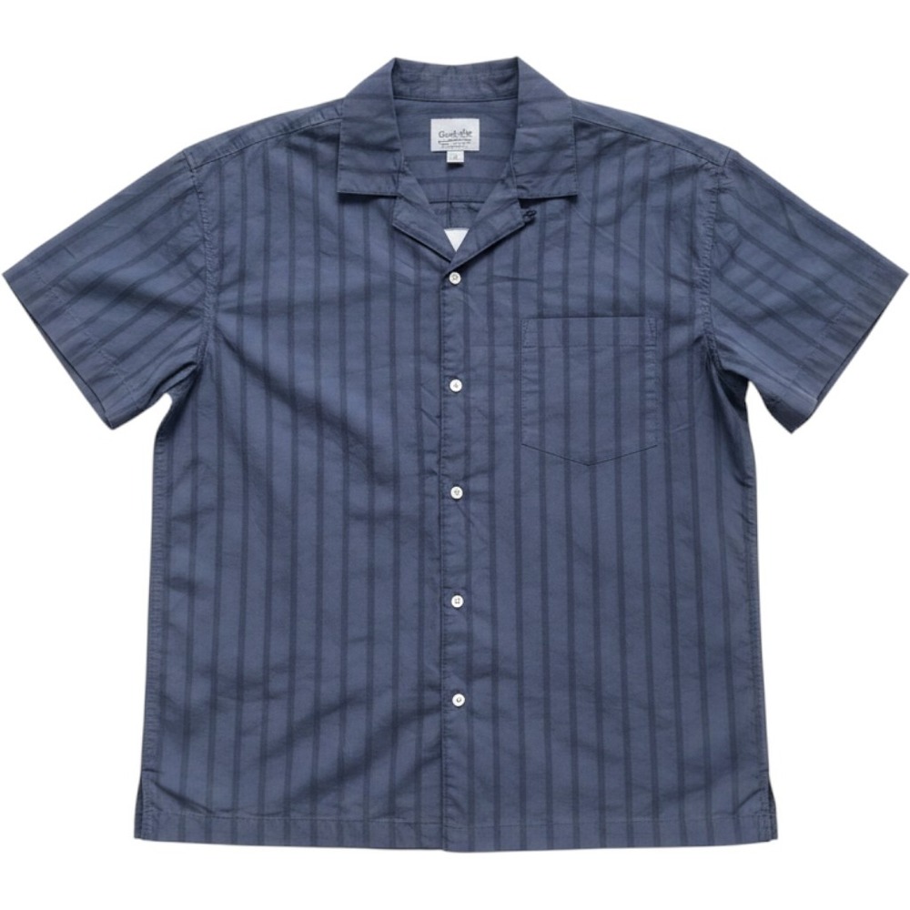 Goodfellow & Co Untucked Vacation Collection Camp Shirt Navy Blue Striped L